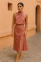Women Satin Cowl Neck Open Back Maxi Dress