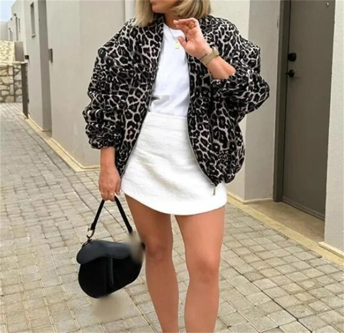 Mariah - Bomberjakke med leopardprint