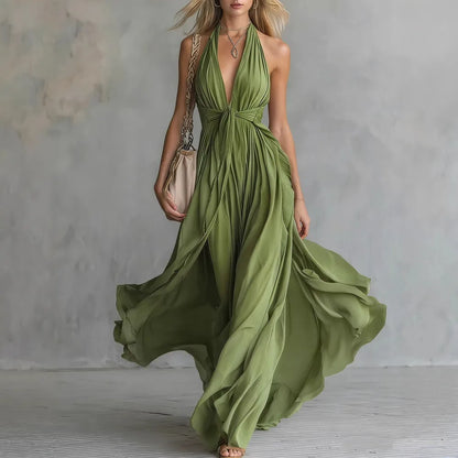Women Flowy Halter Deep V-Neck Maxi Dress Summer - Image 4