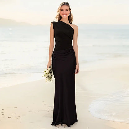 Selminda - Rochie maxi din satin cu un umăr gol