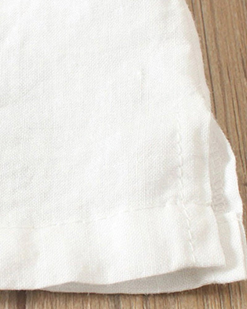 Women Linen Button Front Tunic Top Short Sleeve - Image 2