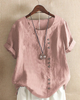 Women Linen Button Front Tunic Top Short Sleeve - Image 4