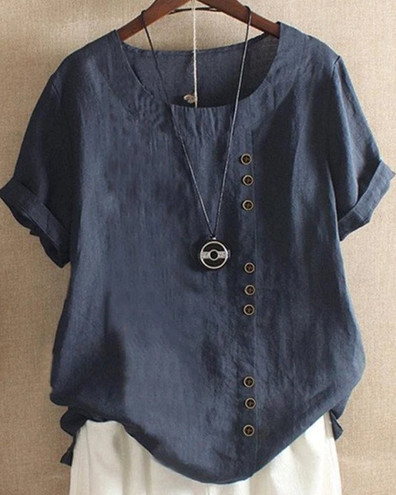 Women Linen Button Front Tunic Top Short Sleeve - Image 6