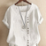 Women Linen Button Front Tunic Top Short Sleeve