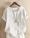 Women Linen Button Front Tunic Top Short Sleeve