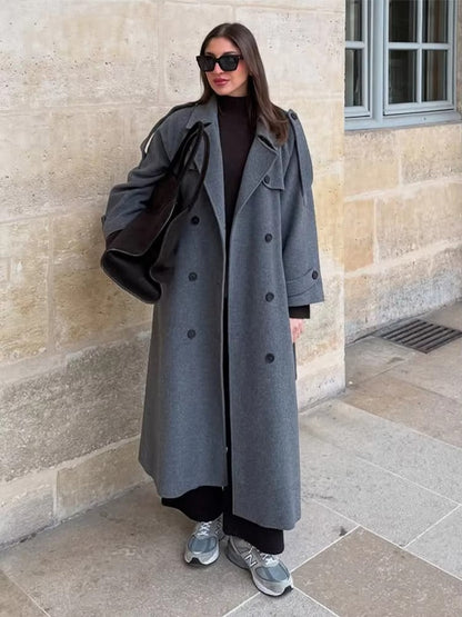 Marivelle – Long Wool Blend Trench Coat for Women
