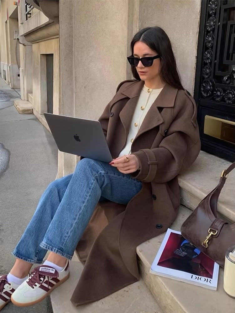 Marivelle – Long Wool Blend Trench Coat for Women