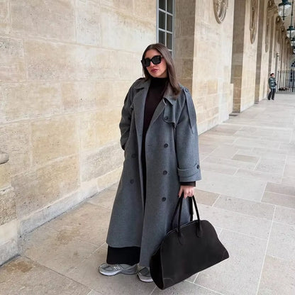 Marivelle – Long Wool Blend Trench Coat for Women