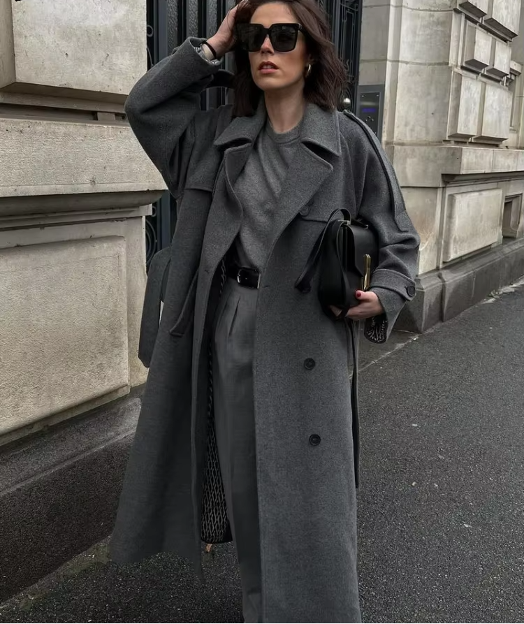 Marivelle – Long Wool Blend Trench Coat for Women