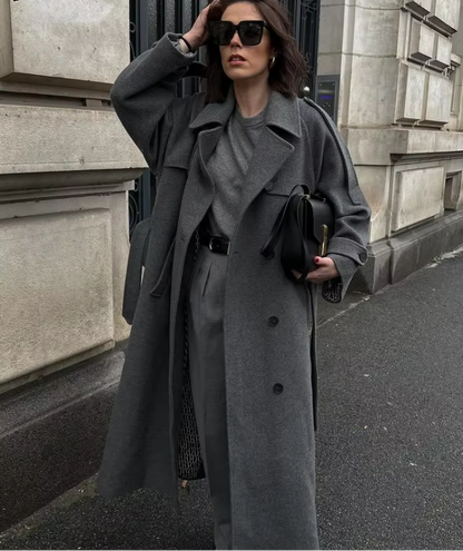 Marivelle – Long Wool Blend Trench Coat for Women