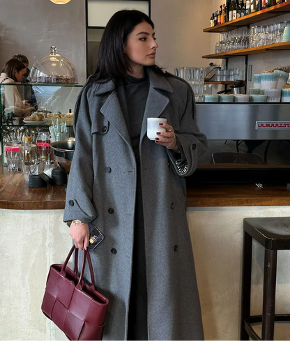 Marivelle – Long Wool Blend Trench Coat for Women