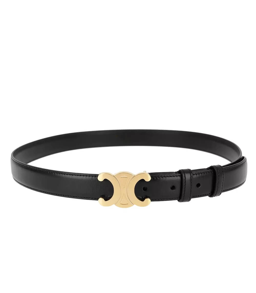 Women Slim Faux Leather Belt Gold Buckle Black - Image 5