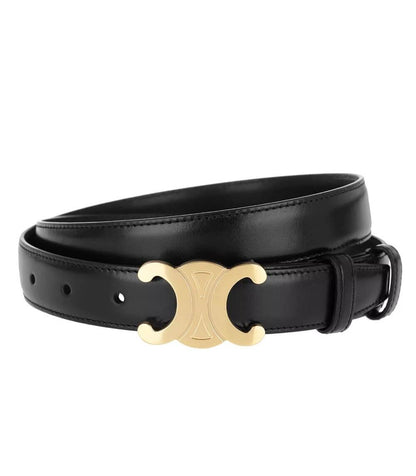 Women Slim Faux Leather Belt Gold Buckle Black