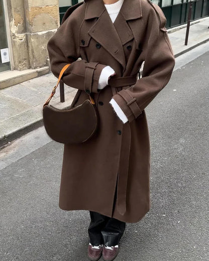 Marivelle – Long Wool Blend Trench Coat for Women