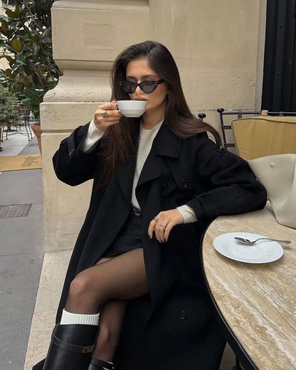 Marivelle – Long Wool Blend Trench Coat for Women