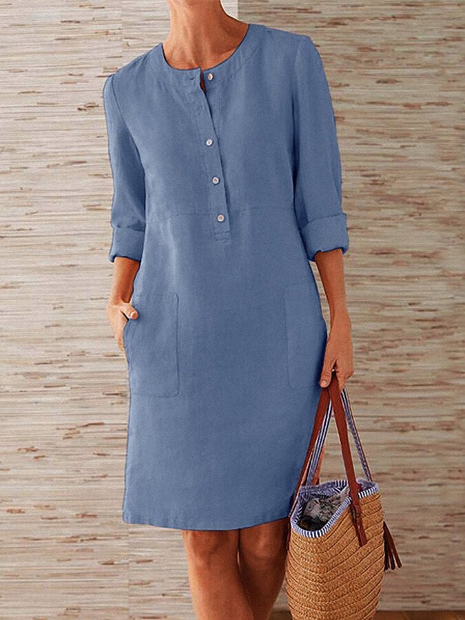 Clarissa - Vestido de lino fresco con botones