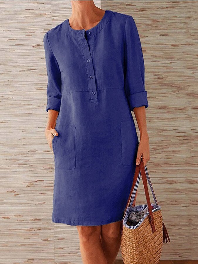 Clarissa - Vestido de lino fresco con botones