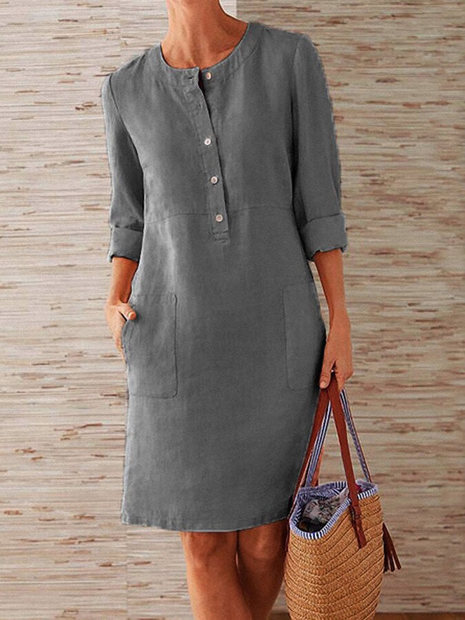 Clarissa - Vestido de lino fresco con botones