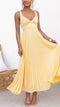 Women Pleated V-Neck Maxi Dress