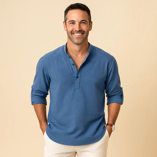 Textured Henley Shirt for Men Azzoria