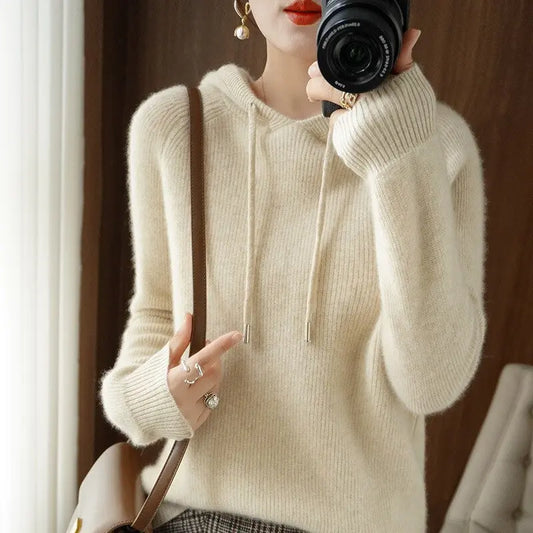 Textured Knit Hoodie Sweater for Women Azzoria