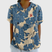 Women Linen Floral Print Short Sleeve Collared Blouse - Image 13