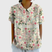 Women Linen Floral Print Short Sleeve Collared Blouse - Image 2