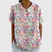 Women Linen Floral Print Short Sleeve Collared Blouse - Image 7