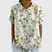 Women Linen Floral Print Short Sleeve Collared Blouse