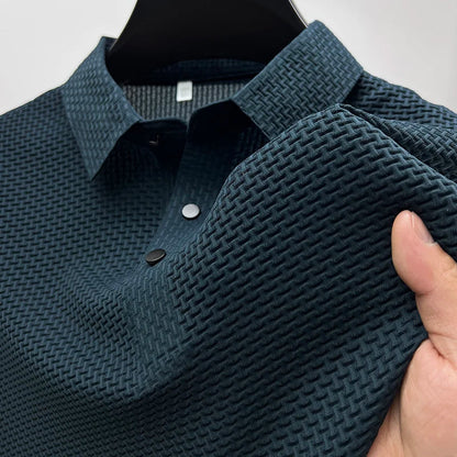 Men's Ribbed Knit Polo Shirt Short Sleeve Textured - Image 2