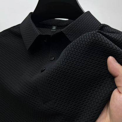 Men's Ribbed Knit Polo Shirt Short Sleeve Textured - Image 3