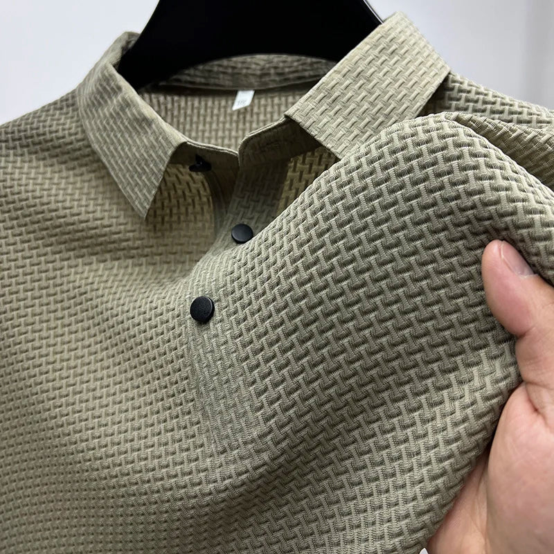Men's Ribbed Knit Polo Shirt Short Sleeve Textured - Image 4