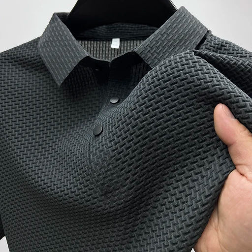 Men's Ribbed Knit Polo Shirt Short Sleeve Textured - Image 5