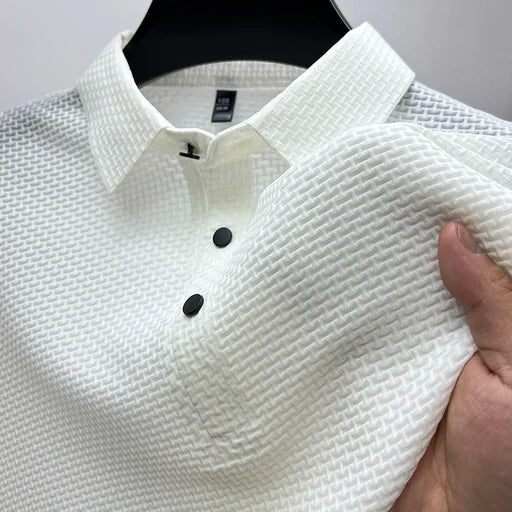 Men's Ribbed Knit Polo Shirt Short Sleeve Textured - Image 6