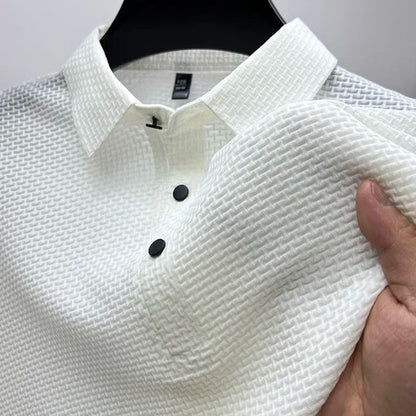 Men's Ribbed Knit Polo Shirt Short Sleeve Textured - Image 6