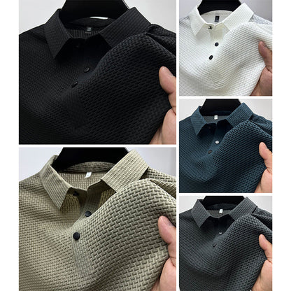 Men's Ribbed Knit Polo Shirt Short Sleeve Textured - Image 7