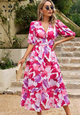 Roxelle - Floral Midi Dress Puff Sleeves