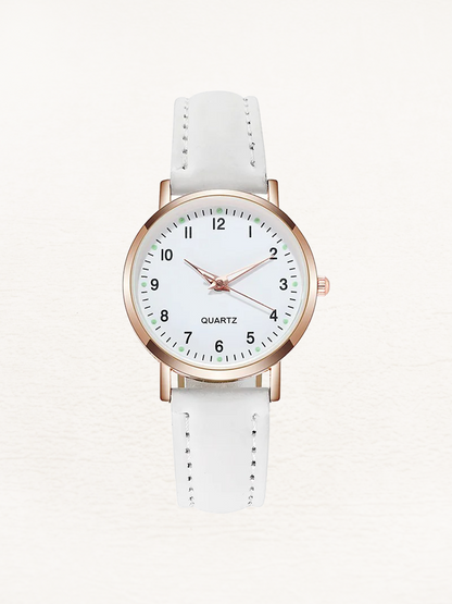 Women Leather Rose Gold Quartz Watch