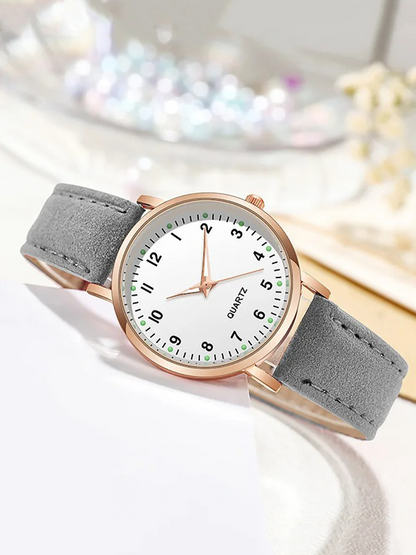 Women Leather Rose Gold Quartz Watch - Image 6