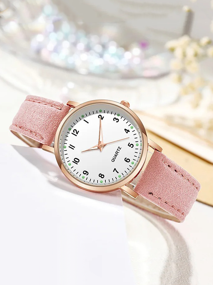 Women Leather Rose Gold Quartz Watch - Image 2