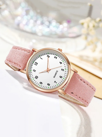 Women Leather Rose Gold Quartz Watch - Image 2