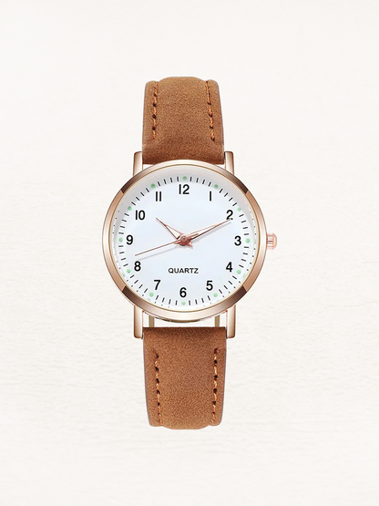 Women Leather Rose Gold Quartz Watch - Image 8
