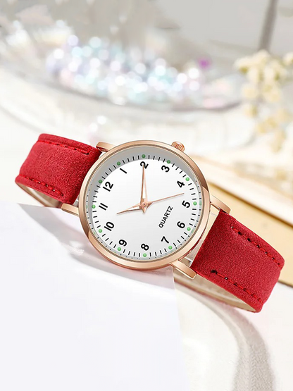 Women Leather Rose Gold Quartz Watch - Image 5