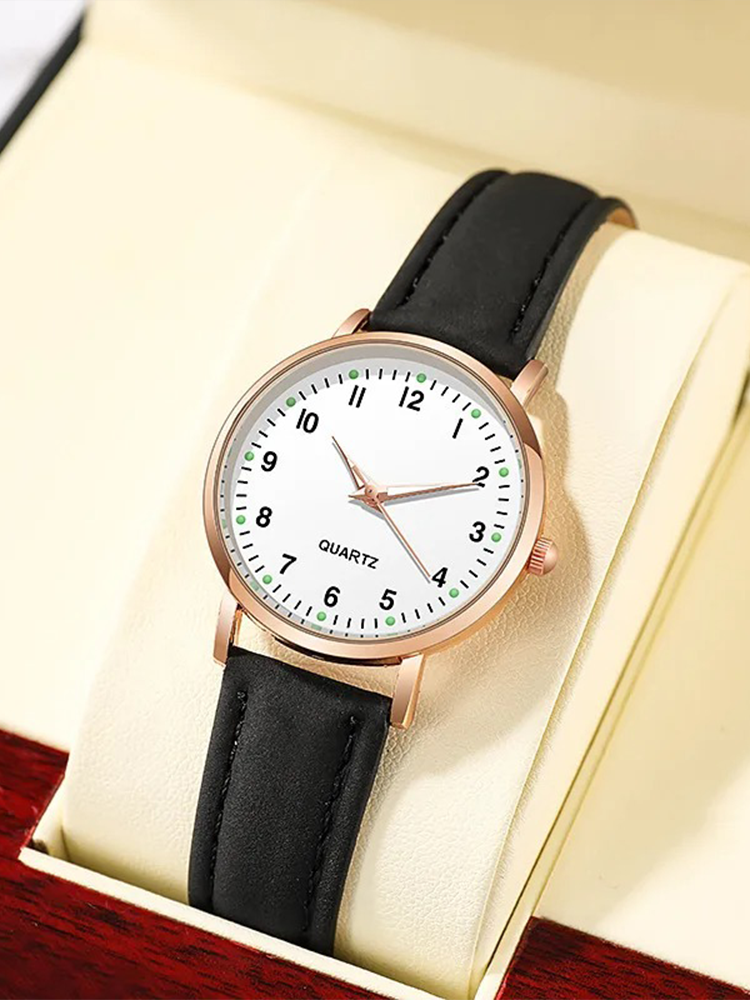 Women Leather Rose Gold Quartz Watch - Image 3