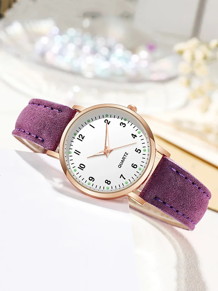 Women Leather Rose Gold Quartz Watch - Image 4