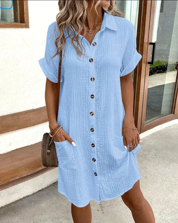 Women's Cotton Polo Shirt Dress with Pockets - Image 5