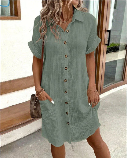 Women's Cotton Polo Shirt Dress with Pockets - Image 4