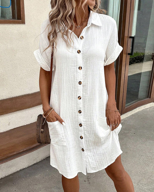 Women's Cotton Polo Shirt Dress with Pockets