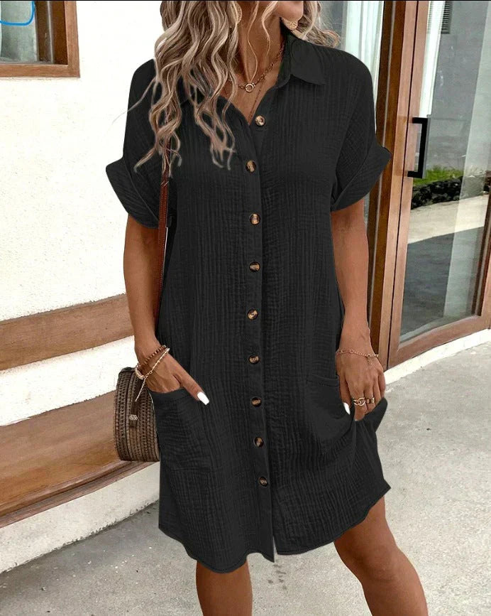 Women's Cotton Polo Shirt Dress with Pockets - Image 2