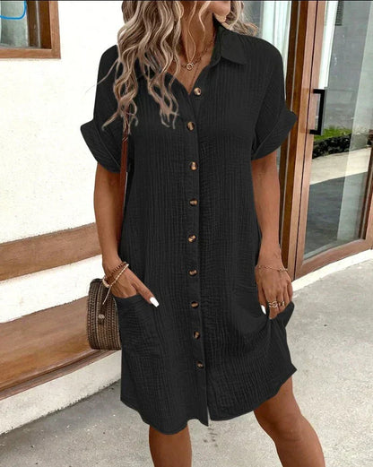 Women's Cotton Polo Shirt Dress with Pockets - Image 2